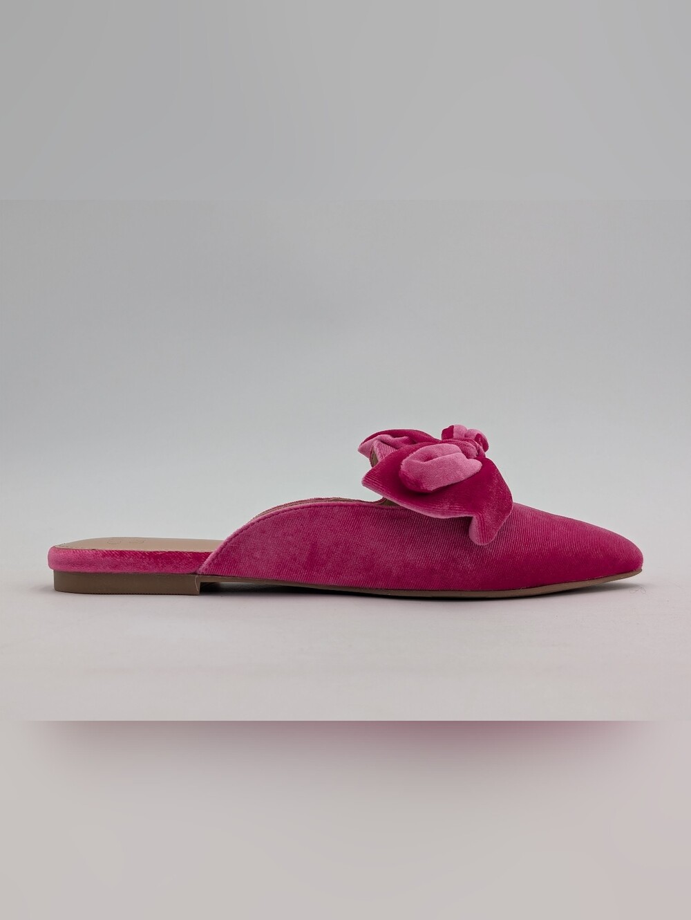 New Crown & Ivy "Elise" Size 8.5M Fuchsia Velvet Gorgeous Bow Slip-On Mule Flats - Picture 3 of 15